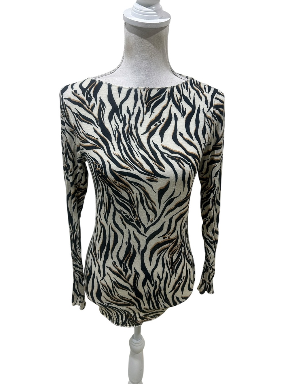 intimissimi Long-Sleeve Zebra Print Top in Black & Cream cashmere Italy medium